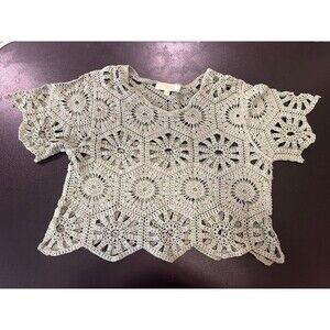 Vintage Rebellion Again Women's Top Knit Crochet Short Sleeve Small